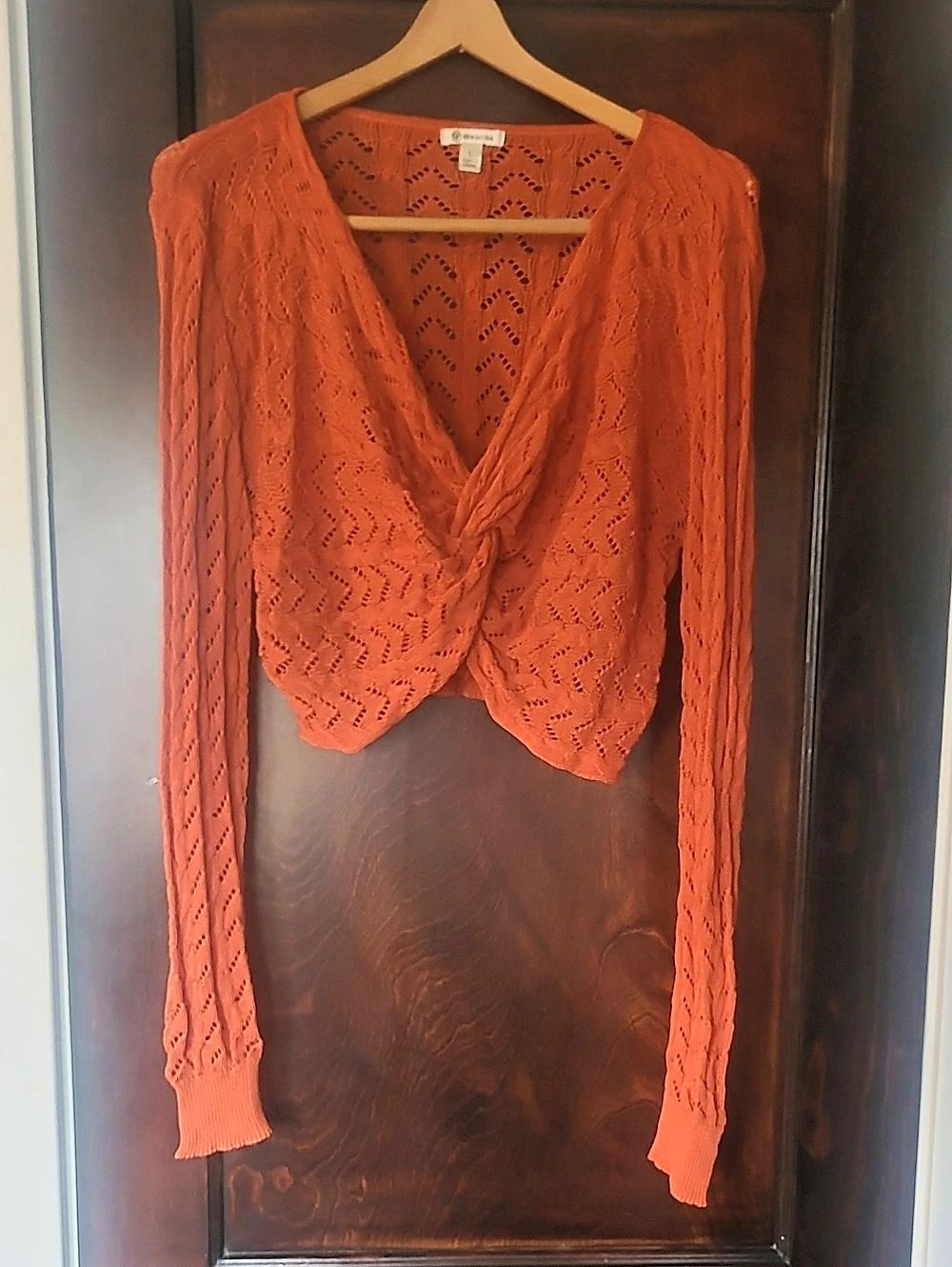 Versona Orange Crochet Tie-Front Cardigan Size Large Like New